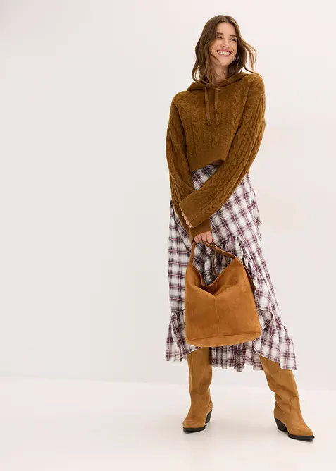 Grovstickad tröja med huva, bonprix