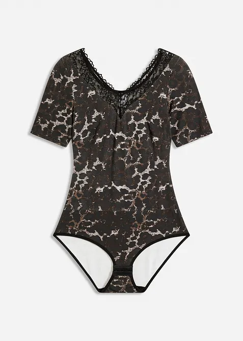 Body i modal med spets och halvlånga ärmar, bonprix