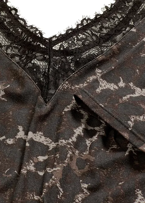 Body i modal med spets och halvlånga ärmar, bonprix