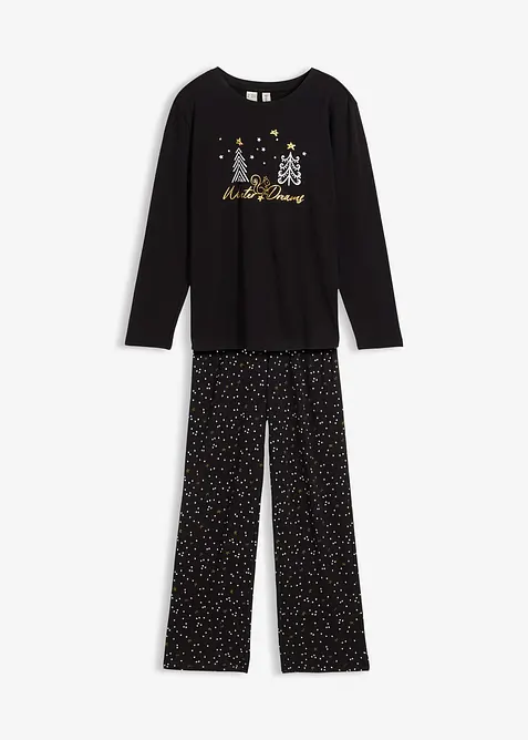 Pyjamas i mjuk bomull med glittrigt tryck, bonprix
