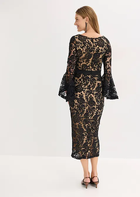 Spetsklänning med satininfällning, bonprix