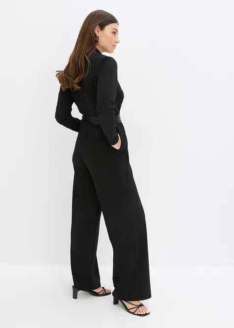 Jumpsuit i kräpp med struktur och med satininfällning, bonprix