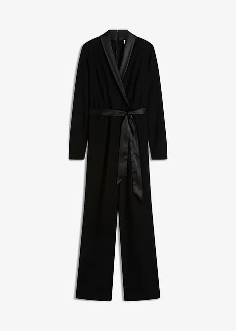 Jumpsuit i kräpp med struktur och med satininfällning, bonprix