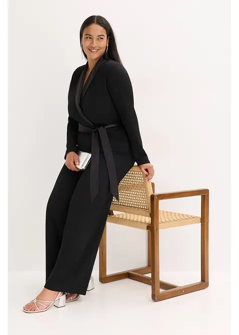 Jumpsuit i kräpp med struktur och med satininfällning, bonprix