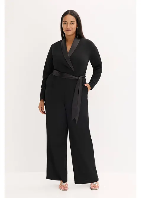 Jumpsuit i kräpp med struktur och med satininfällning, bonprix