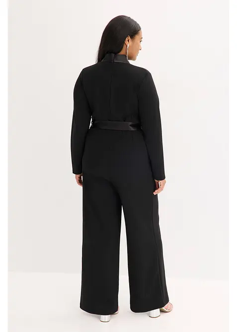 Jumpsuit i kräpp med struktur och med satininfällning, bonprix