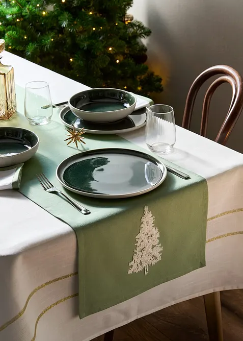 Bordslöpare av ekologisk bomull med broderi, bonprix