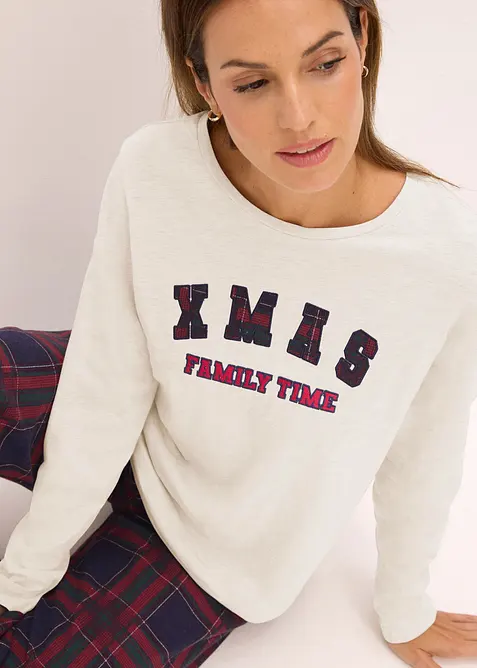 Pyjamas med flanellbyxa och presentpåse, bonprix