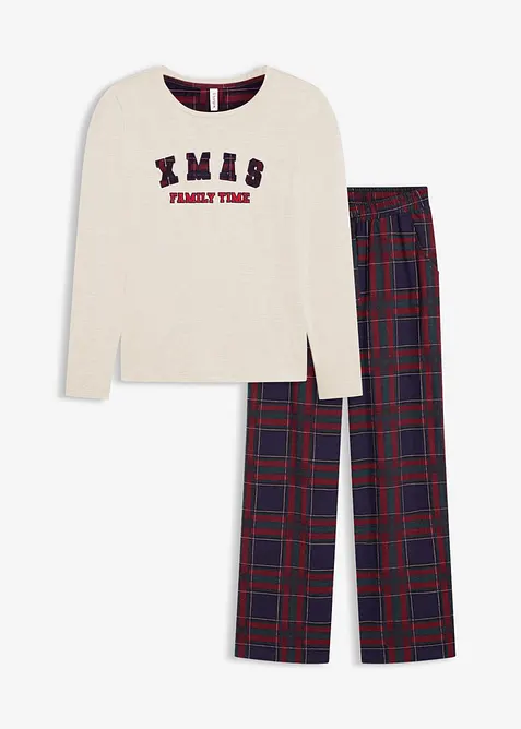 Pyjamas med flanellbyxa och presentpåse, bonprix