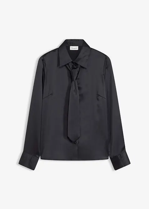 Satinblus med avtagbar slips (2 delar), bonprix