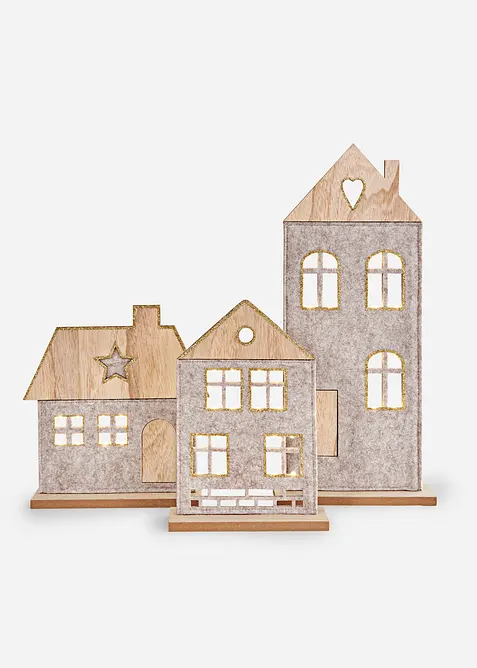 Prydnadshus med LED-belysning (3 delar), bonprix