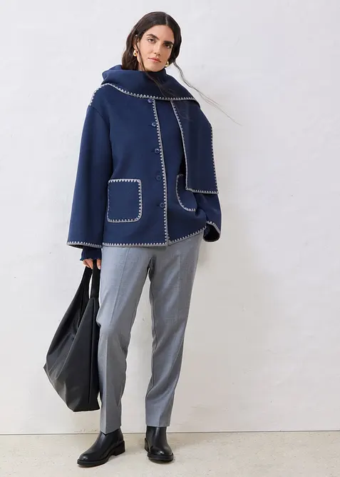 Jacka och halsduk i ylleblandning med dekorativt broderi, bonprix