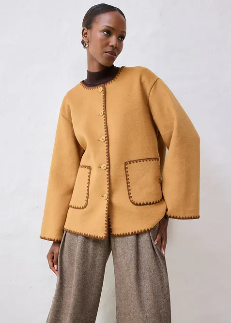 Jacka och halsduk i ylleblandning med dekorativt broderi, bonprix