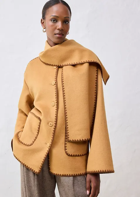 Jacka och halsduk i ylleblandning med dekorativt broderi, bonprix