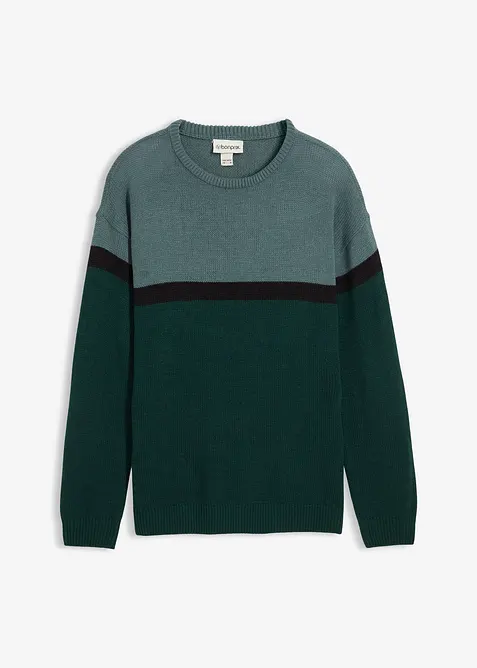 Lättskött tröja med rund halsringning och blockfärger, bonprix