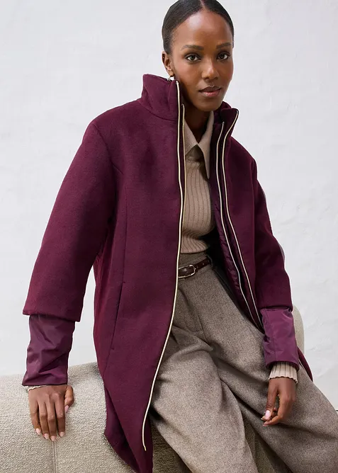 Kappa i ylleblandning med innerjacka i dun (2 delar), bonprix