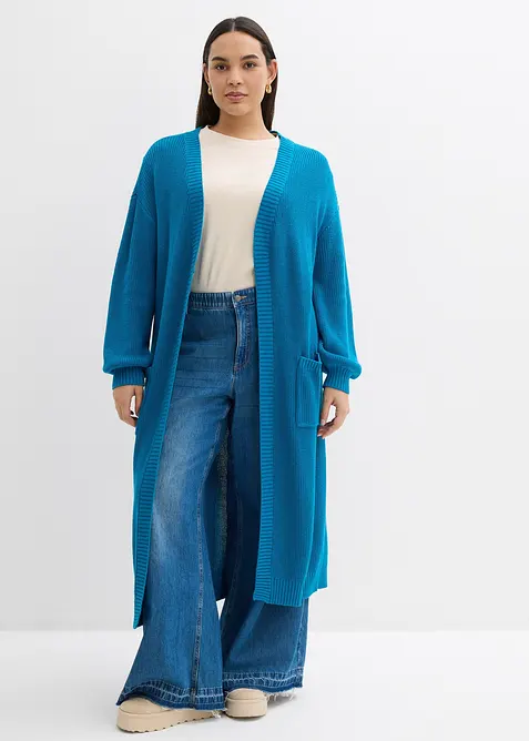 Stickad långkofta med nedhasade axlar, bonprix