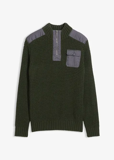 Tr&ouml;ja med krage med dragkedja och v&auml;vd inf&auml;llning, bonprix