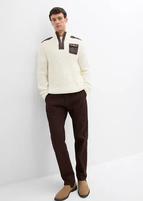 Tröja med krage med dragkedja och vävd infällning, bonprix