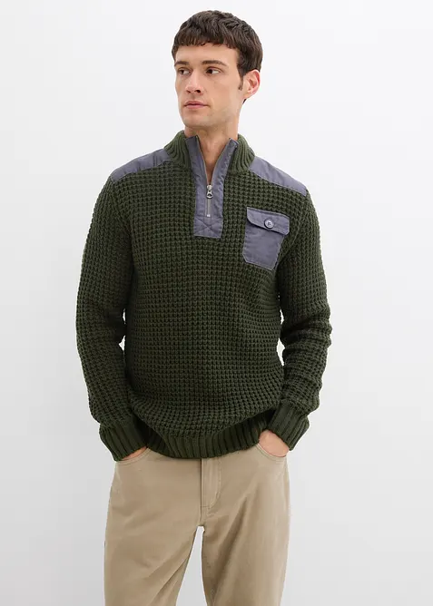 Tr&ouml;ja med krage med dragkedja och v&auml;vd inf&auml;llning, bonprix