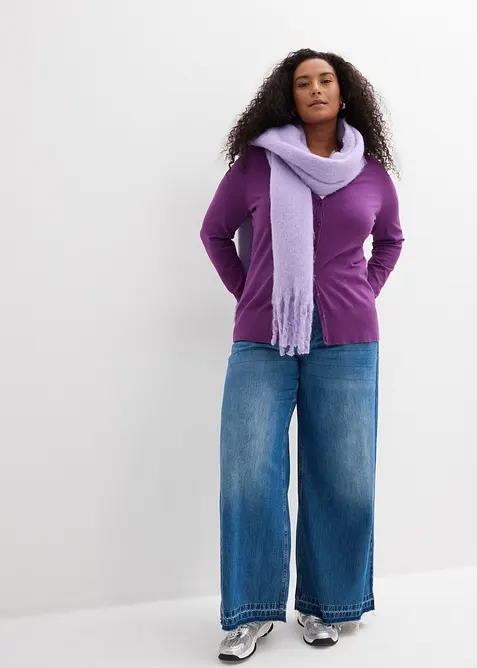 Finstickad cardigan med knappslå, bonprix