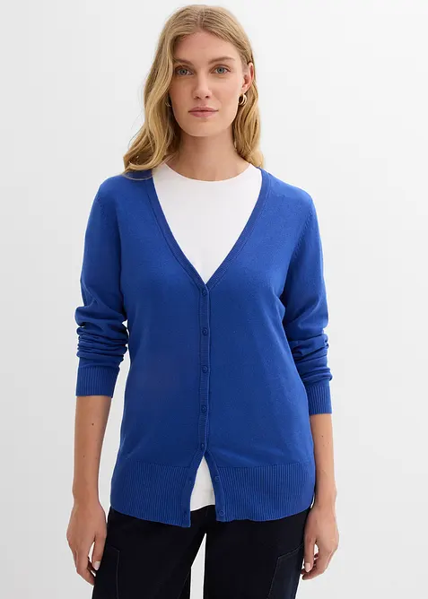 Finstickad cardigan med knappslå, bonprix