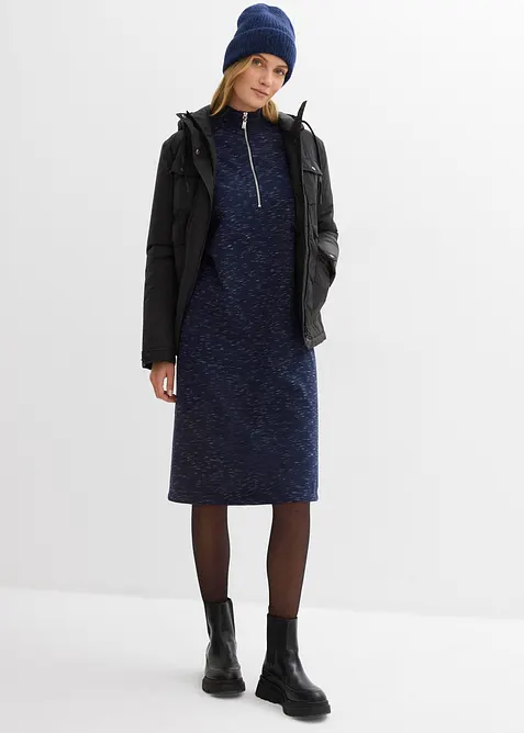 Trikåklänning med krage och dragkedja, bonprix