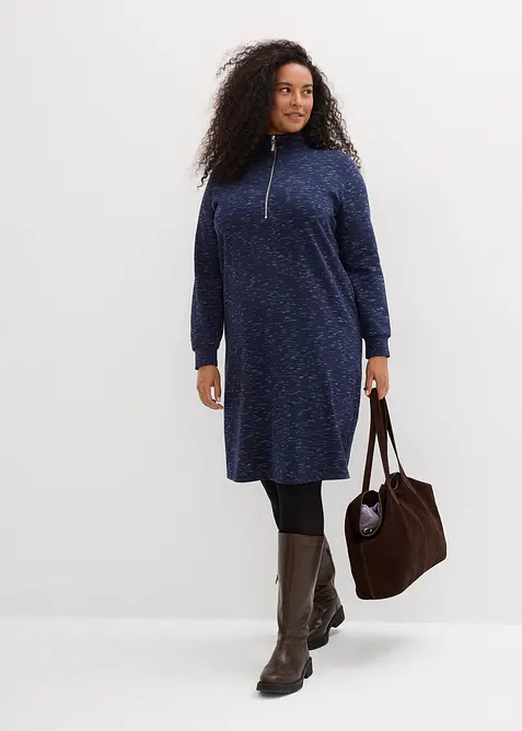 Trikåklänning med krage och dragkedja, bonprix