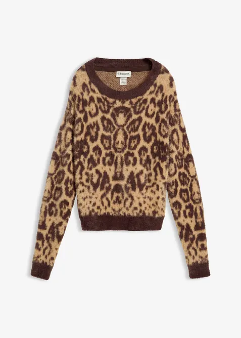 Finstickad tröja av fluffigt fjädergarn, bonprix