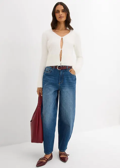 Finstickad cardigan i lurvigt material, bonprix