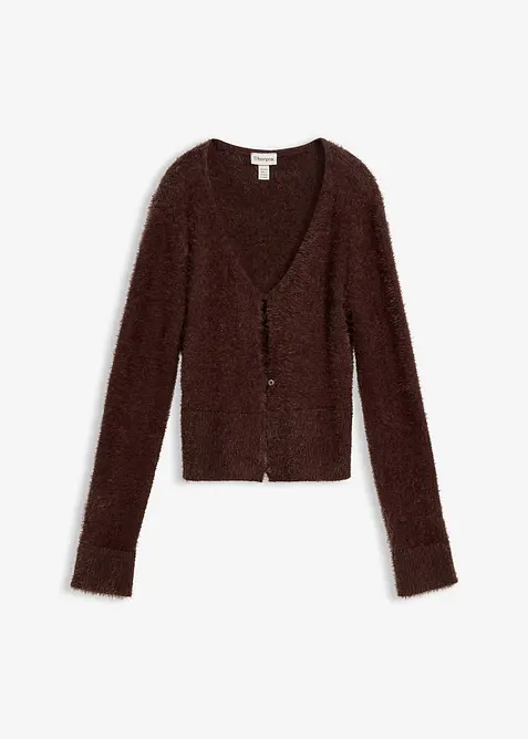 Finstickad cardigan i lurvigt material, bonprix