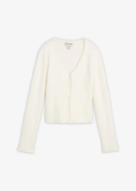 Finstickad cardigan i lurvigt material, bonprix
