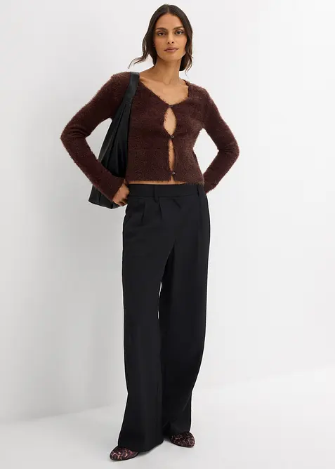 Finstickad cardigan i lurvigt material, bonprix