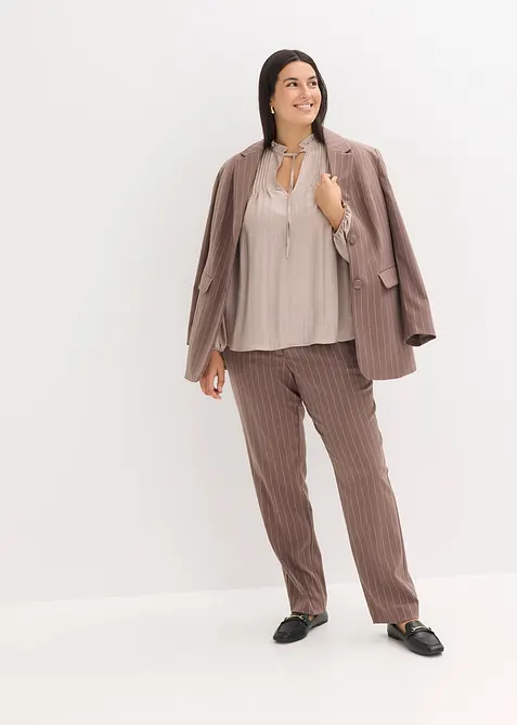 Blustunika med str&aring;veck i glansig satin, bonprix