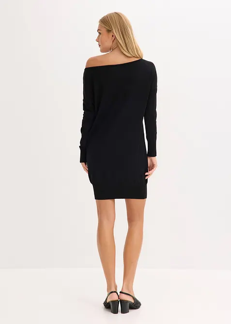 Stickad one shoulder-klänning, bonprix