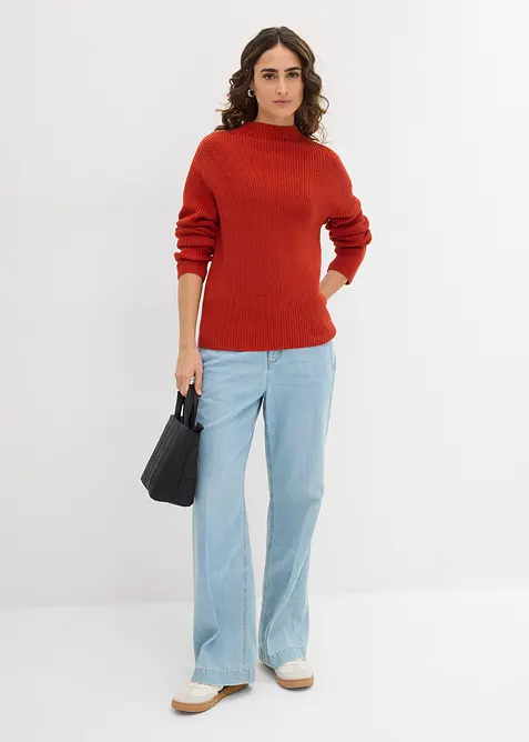 Ribbstickad tröja av ekologisk bomull, bonprix