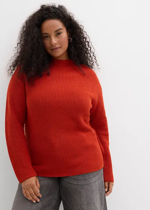 Ribbstickad tröja av ekologisk bomull, bonprix