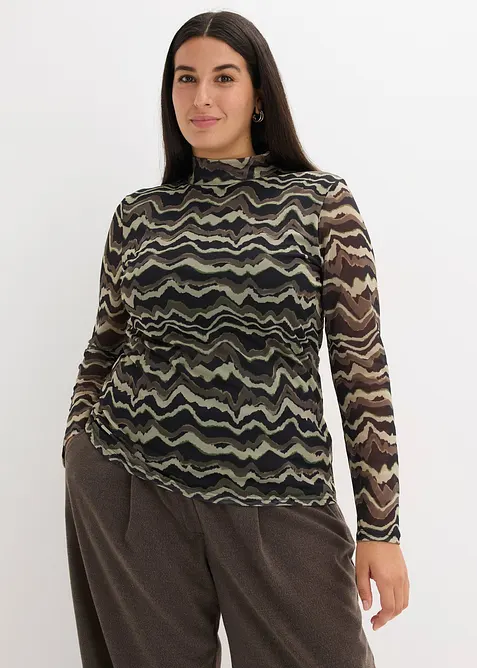 Långärmad topp i mjuk mesh, bonprix