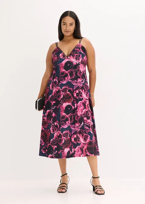 Mellanlång klänning i glansig sammet, bonprix