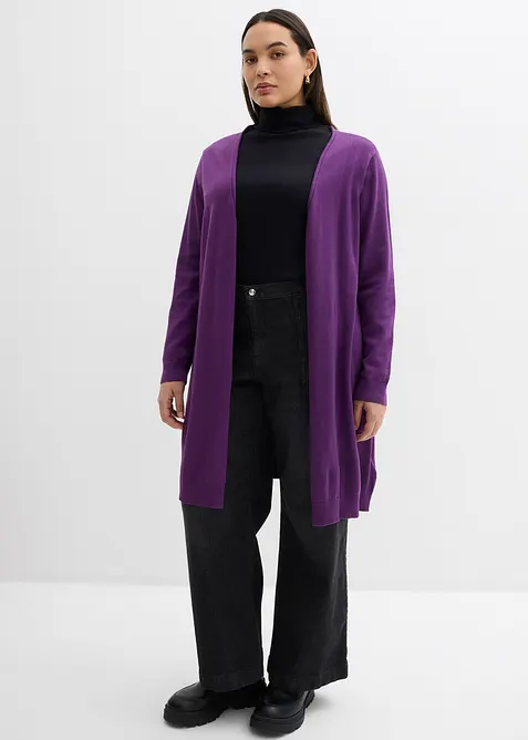 Lång cardigan med rullade kanter, bonprix