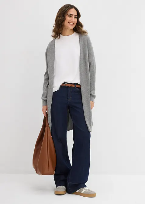 Lång cardigan med rullade kanter, bonprix