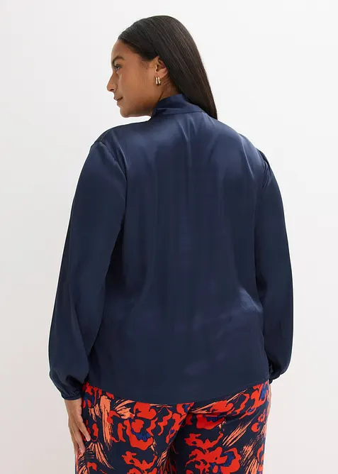 Knytblus i följsam satin, bonprix