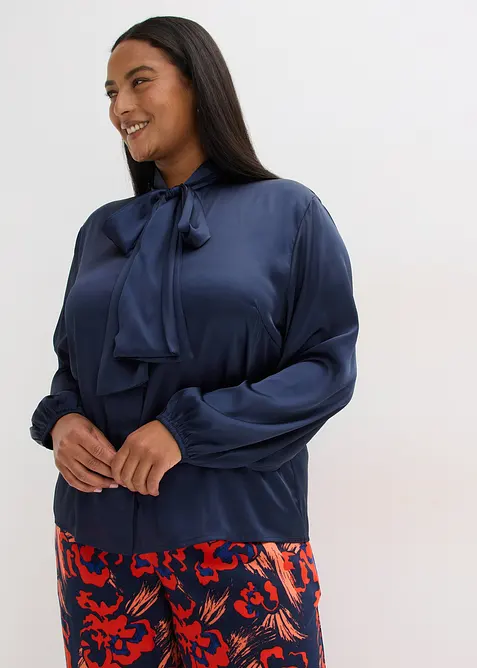 Knytblus i följsam satin, bonprix