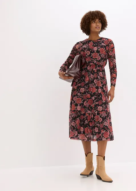 Midiklänning av mjuk mesh, bonprix