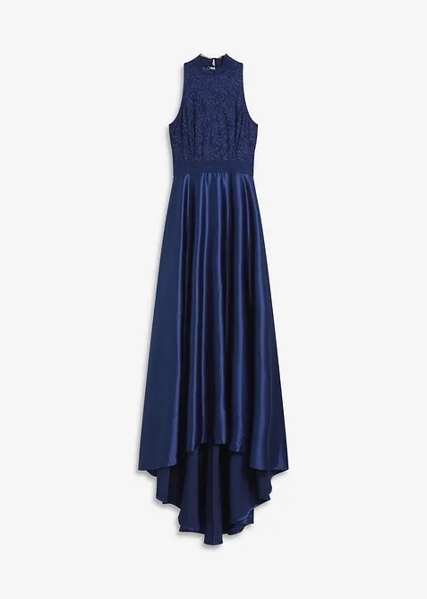 Maxiklänning i glänsande satin med spets, bonprix