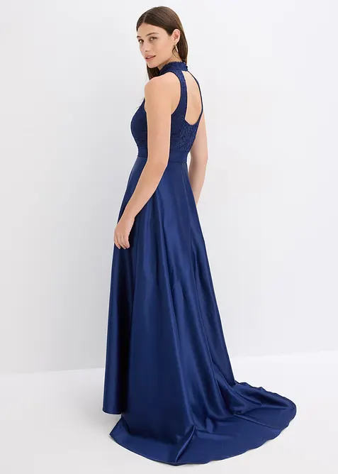 Maxiklänning i glänsande satin med spets, bonprix