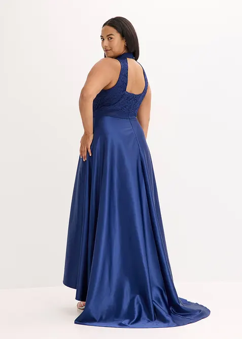 Maxiklänning i glänsande satin med spets, bonprix