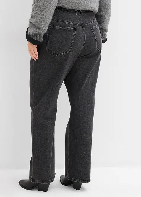 Loose Straight Jeans High Waist, med bekväm midja och strass, bonprix