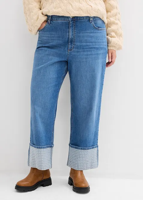Straight Jeans High Waist, med Turn-Ups, bonprix