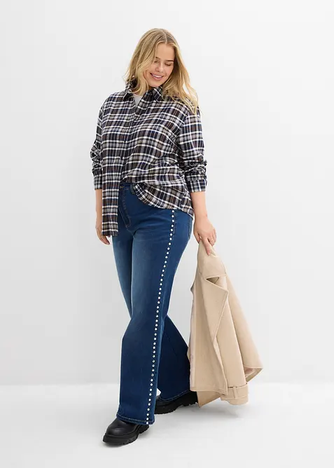 Flared jeans med hög midja och nitar, bonprix
